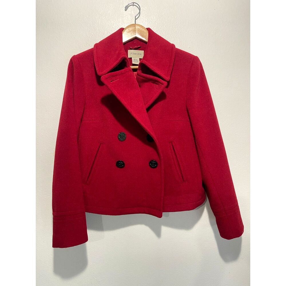 St John's Bay wool cashmere jacket double breasted holidays red winter women M